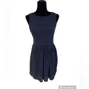 Maison Jules Sleeveless Eyelet Dress -Navy - Size Medium